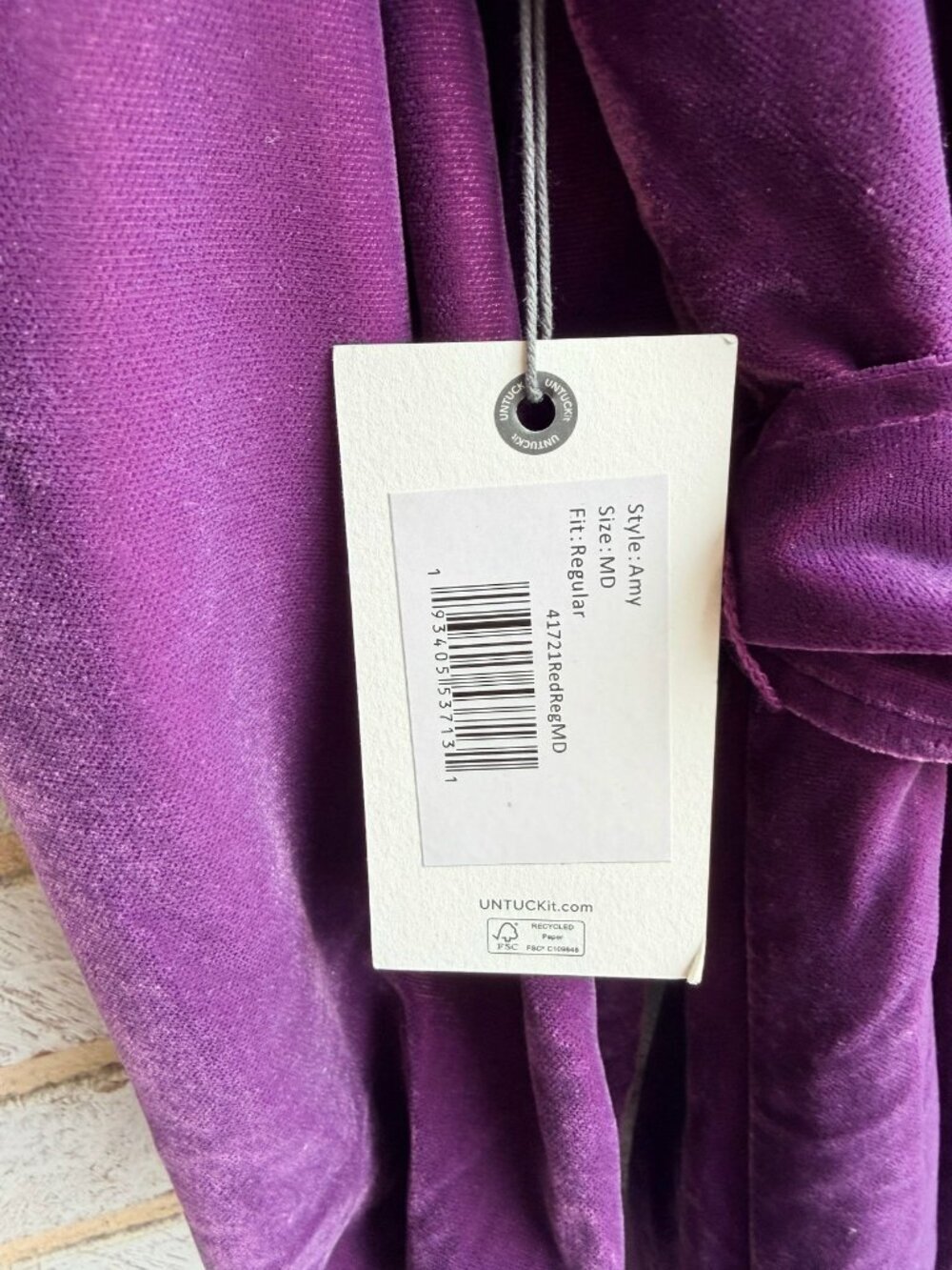 UNTUCKit Long Sleeve V-Neck Faux Wrap Belted Purple Velour Dress Women's Size M - Picture 6 of 11
